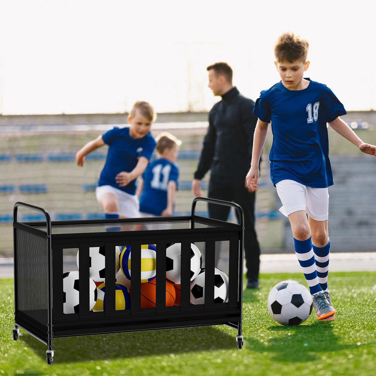 nization Ball Storage Bin Large with Wheels, Outdoor Ball Storage for Garage, Sports Equipment Organizer Storing Volleyb