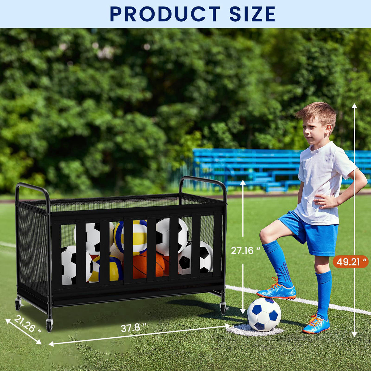 nization Ball Storage Bin Large with Wheels, Outdoor Ball Storage for Garage, Sports Equipment Organizer Storing Volleyb