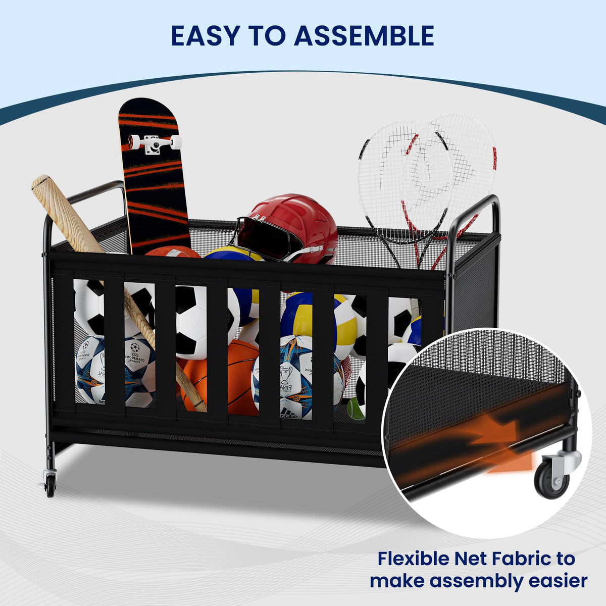 nization Ball Storage Bin Large with Wheels, Outdoor Ball Storage for Garage, Sports Equipment Organizer Storing Volleyb