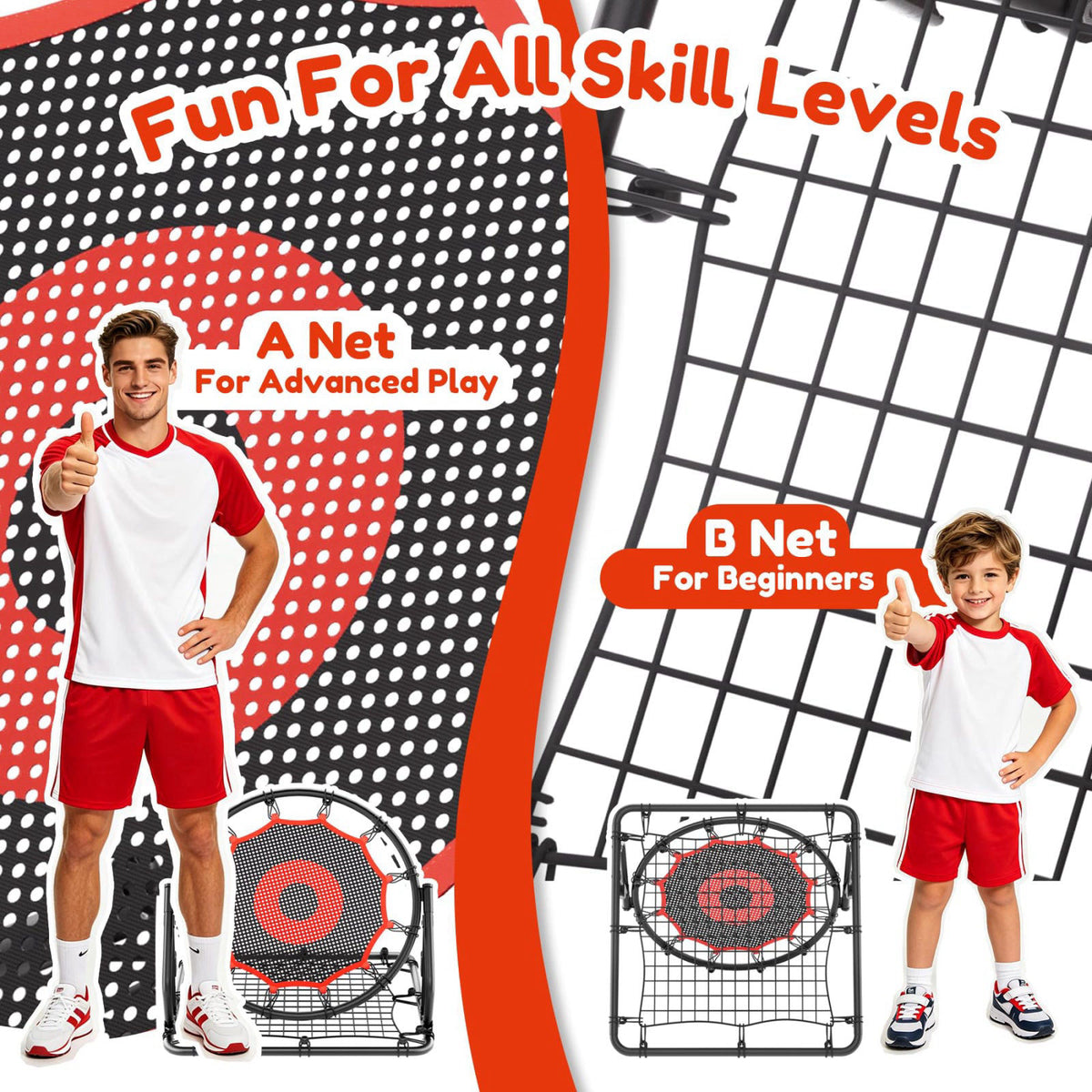 IE Sports Dual-Sided Adjustable Baseball Rebound Net for Multi-Sport,Includes 2 Balls – full view
