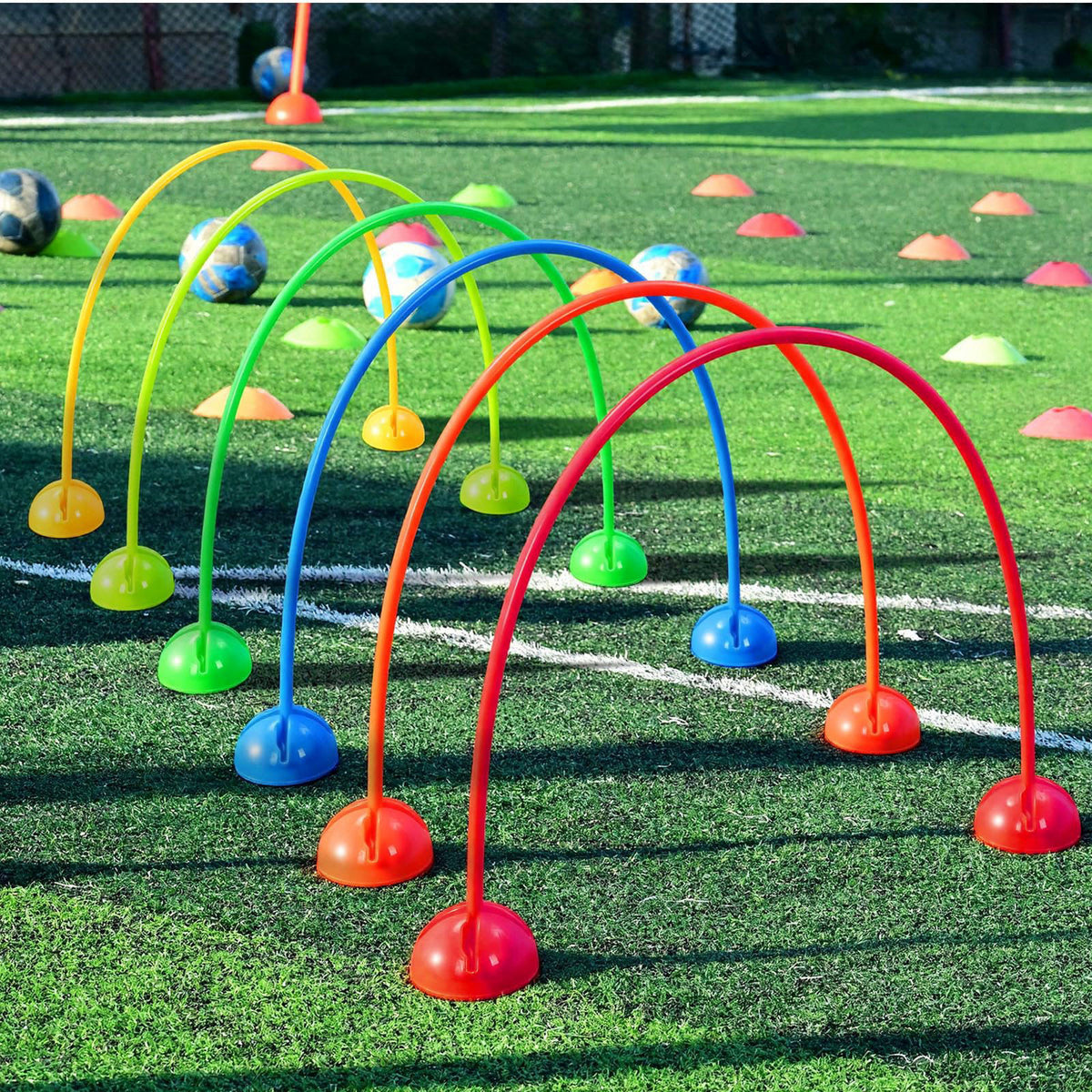 Hiboom 6 Set Obstacle Course Agility PE Equipment for Backyard Outdoor – close-up detail in Red, Yellow, Blue, Green, Or