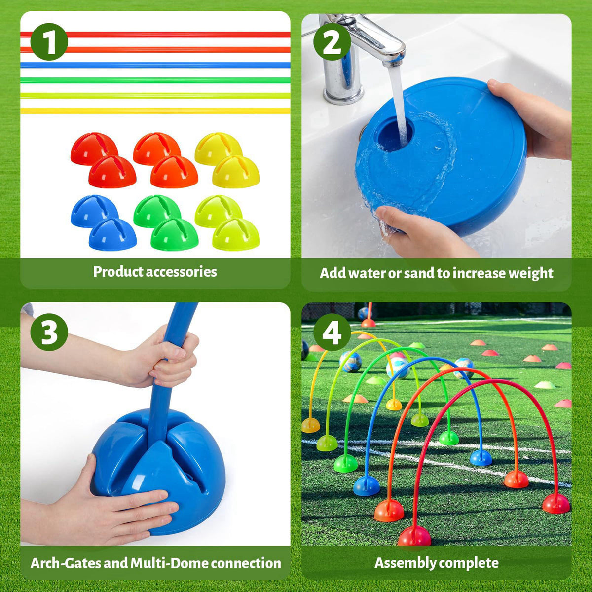 Hiboom 6 Set Obstacle Course Agility PE Equipment for Backyard Outdoor – back view and specifications