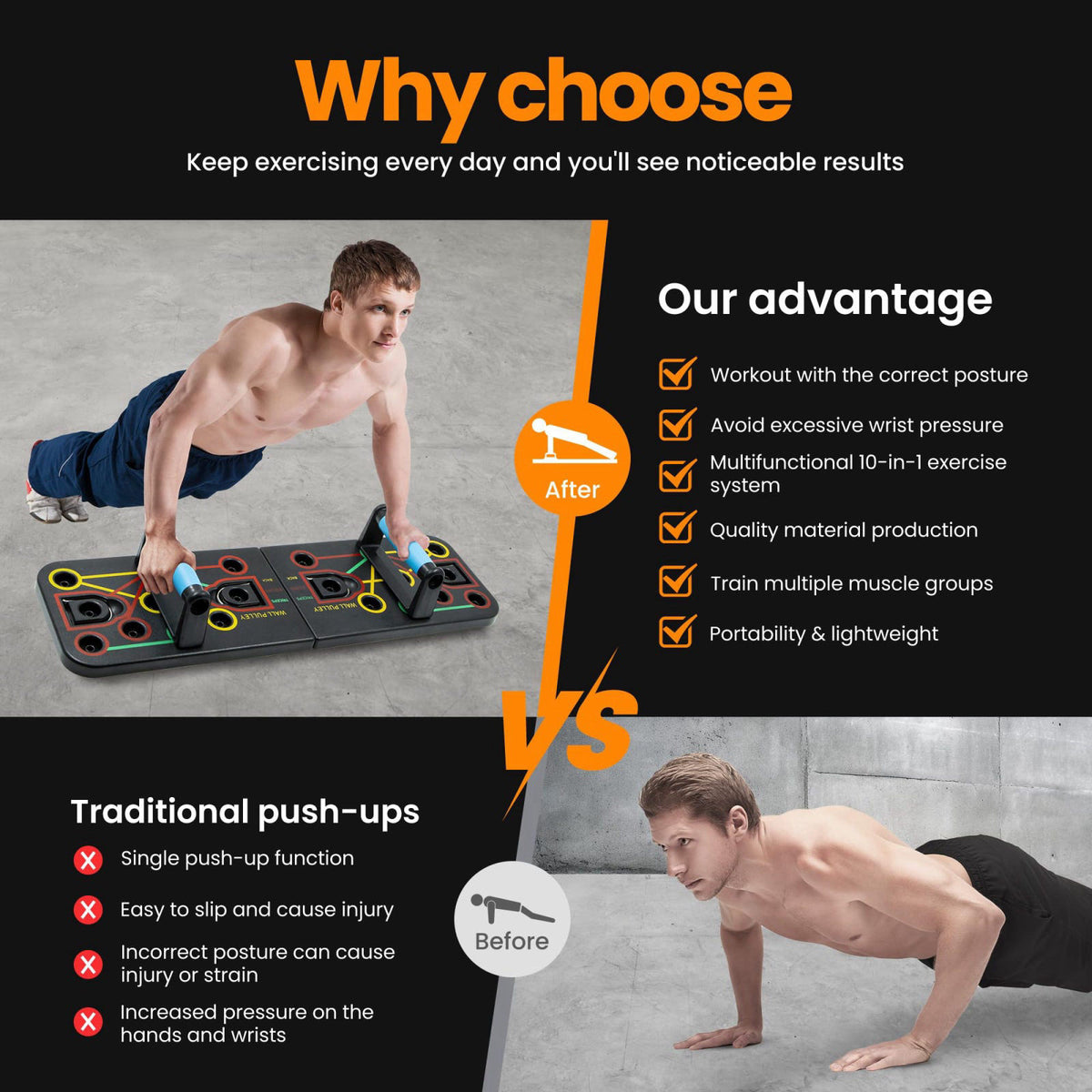welsteepse Push Up Board Fitness, Portable Dismountable 17 in 1 Push Up Bar at Home Gym, Multi-functional Pushup Stands 