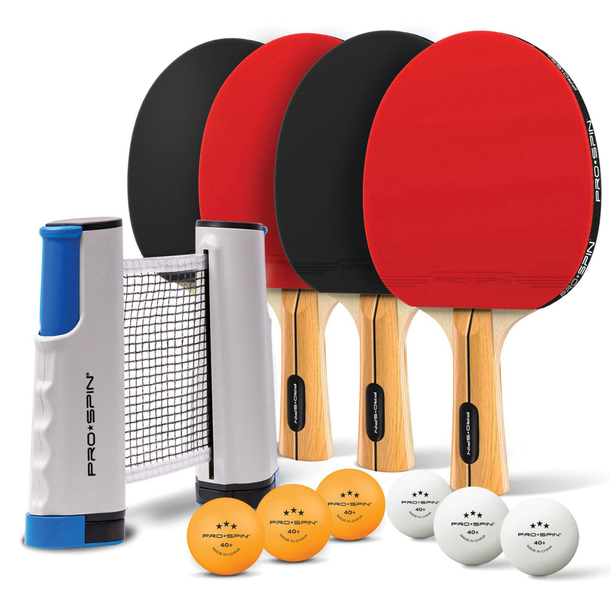 PRO-SPIN Portable Ping Pong Set with Retractable Ping Pong Net for Any Table, All-in-One Table Tennis Set with Ping Pong