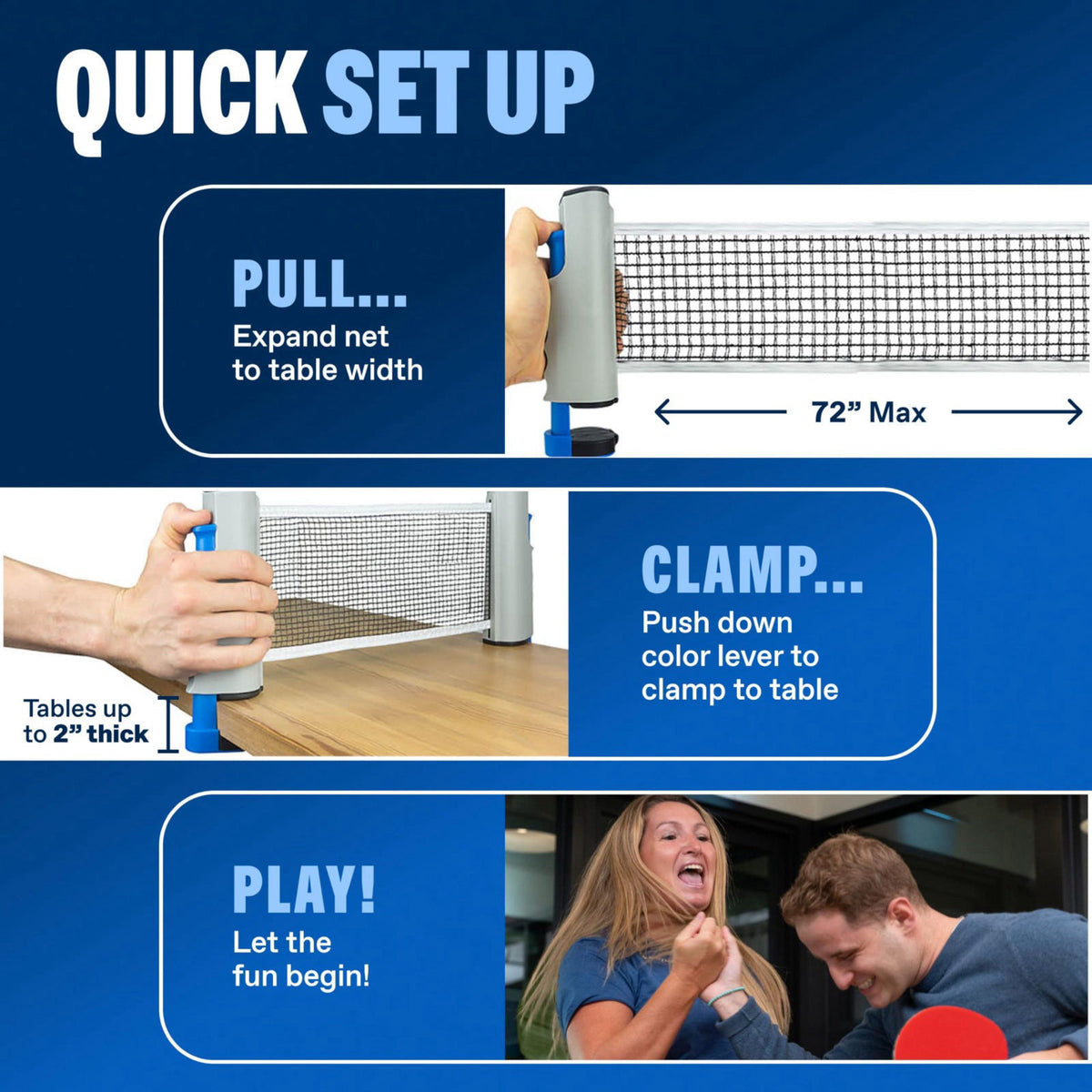 PRO-SPIN Portable Ping Pong Set with Retractable Ping Pong Net for Any Table, All-in-One Table Tennis Set with Ping Pong