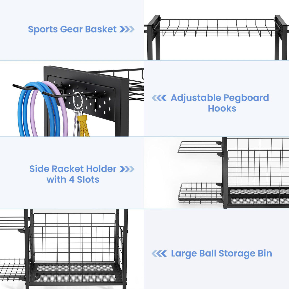 ClookRack Garage Ball Storage Sports Equipment Organizer with Bat Rack – alternate angle