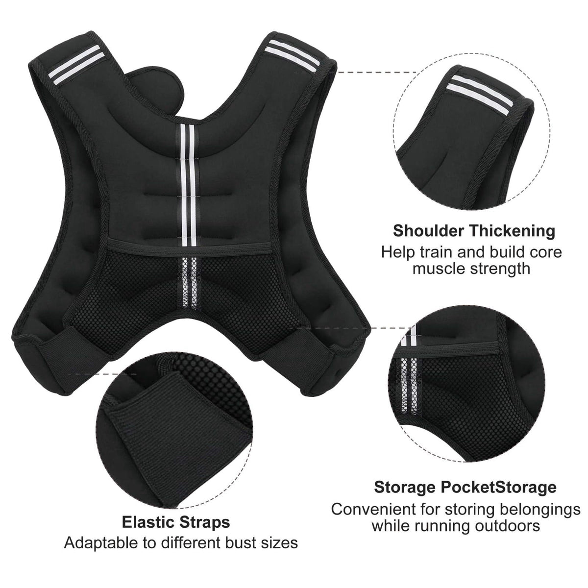 ZUETK Weighted Vest, 6lb/8lb/12lb/16lb/20lb/25lb/30lb Weight Vest with Reflective Stripe, Weighted Vest for Men Women Wo