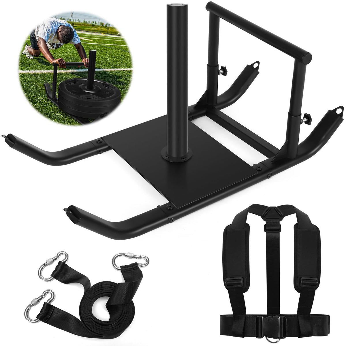 GADFISH GDFISH Large Weight Sled, Adjustable Height Handle Push Sleds, Workout Fitness Sled for Training Running Speed, 