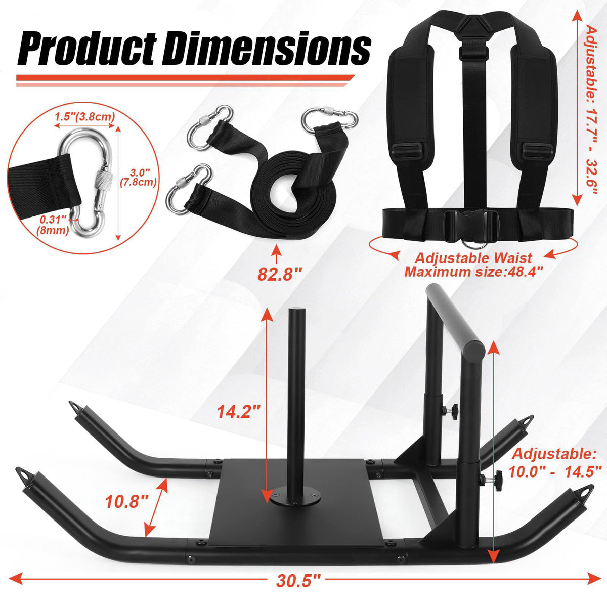 GADFISH GDFISH Large Weight Sled, Adjustable Height Handle Push Sleds, Workout Fitness Sled for Training Running Speed, 
