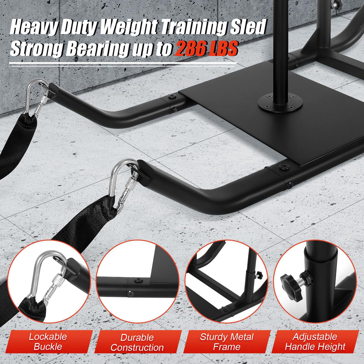 GADFISH GDFISH Large Weight Sled, Adjustable Height Handle Push Sleds, Workout Fitness Sled for Training Running Speed, 
