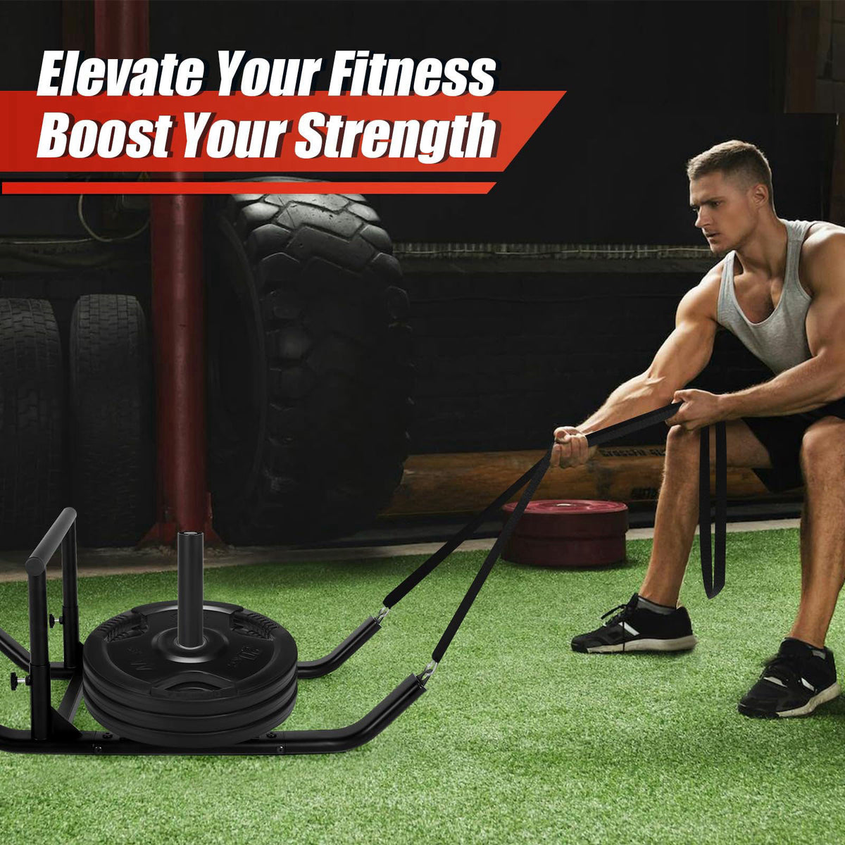 GADFISH GDFISH Large Weight Sled, Adjustable Height Handle Push Sleds, Workout Fitness Sled for Training Running Speed, 