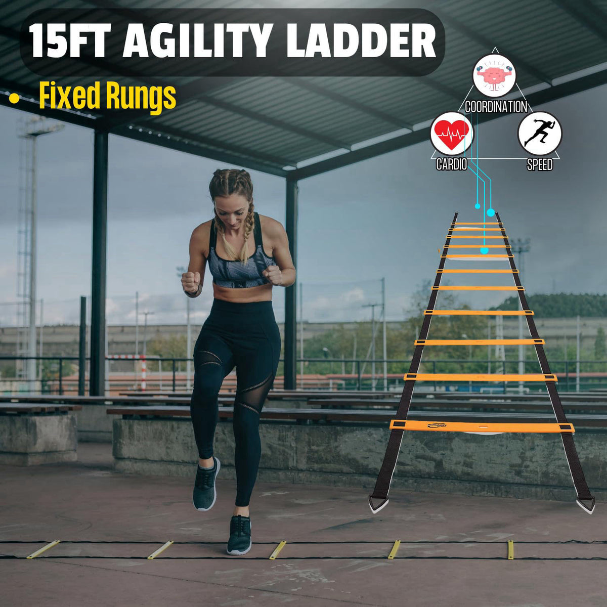 Invincible Fitness Agility Ladder Full Training Equipment Set, Improves Coordination, Speed, Power and Strength, Include