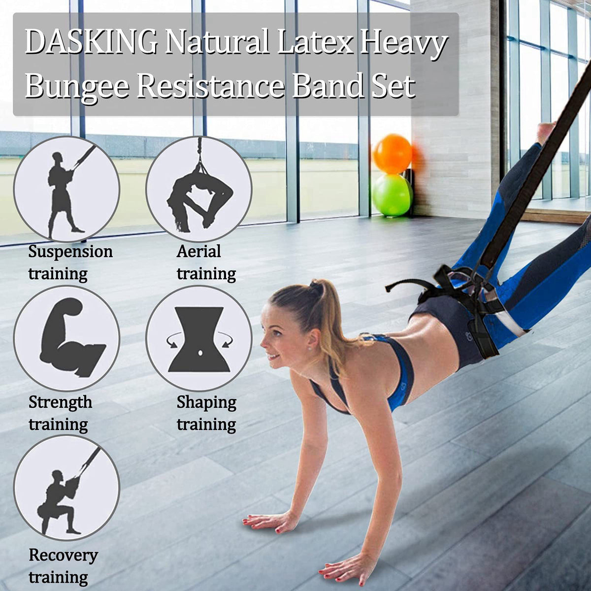 DASKING Natural Latex Resistance Bands Set - 3-Level for Suspension Trainer for Home Gym, Yoga & Recovery (Adjustable Ha