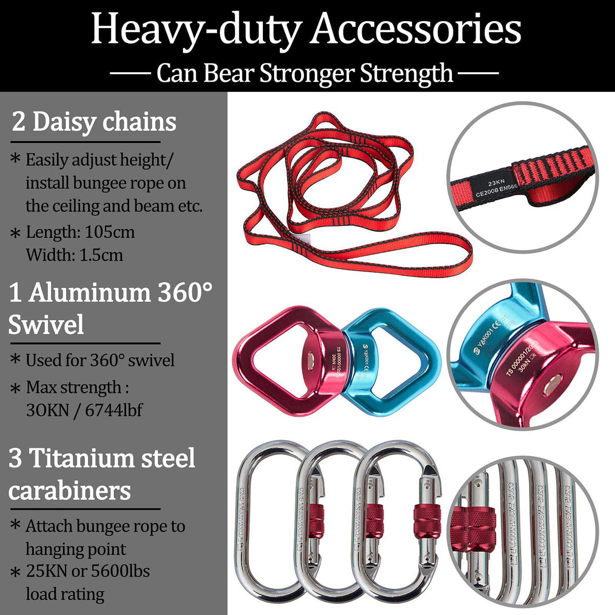 DASKING Natural Latex Resistance Bands Set - 3-Level for Suspension Trainer for Home Gym, Yoga & Recovery (Adjustable Ha