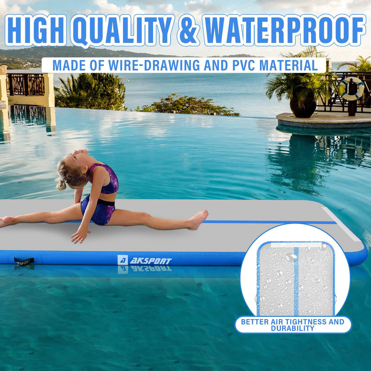 AKSPORT Inflatable Gymnatsics Mat Tumble Track 10ft 13ft 16ft 20ft 23ft Air Tumbling Mat with Air Pump for Home Use/Trai