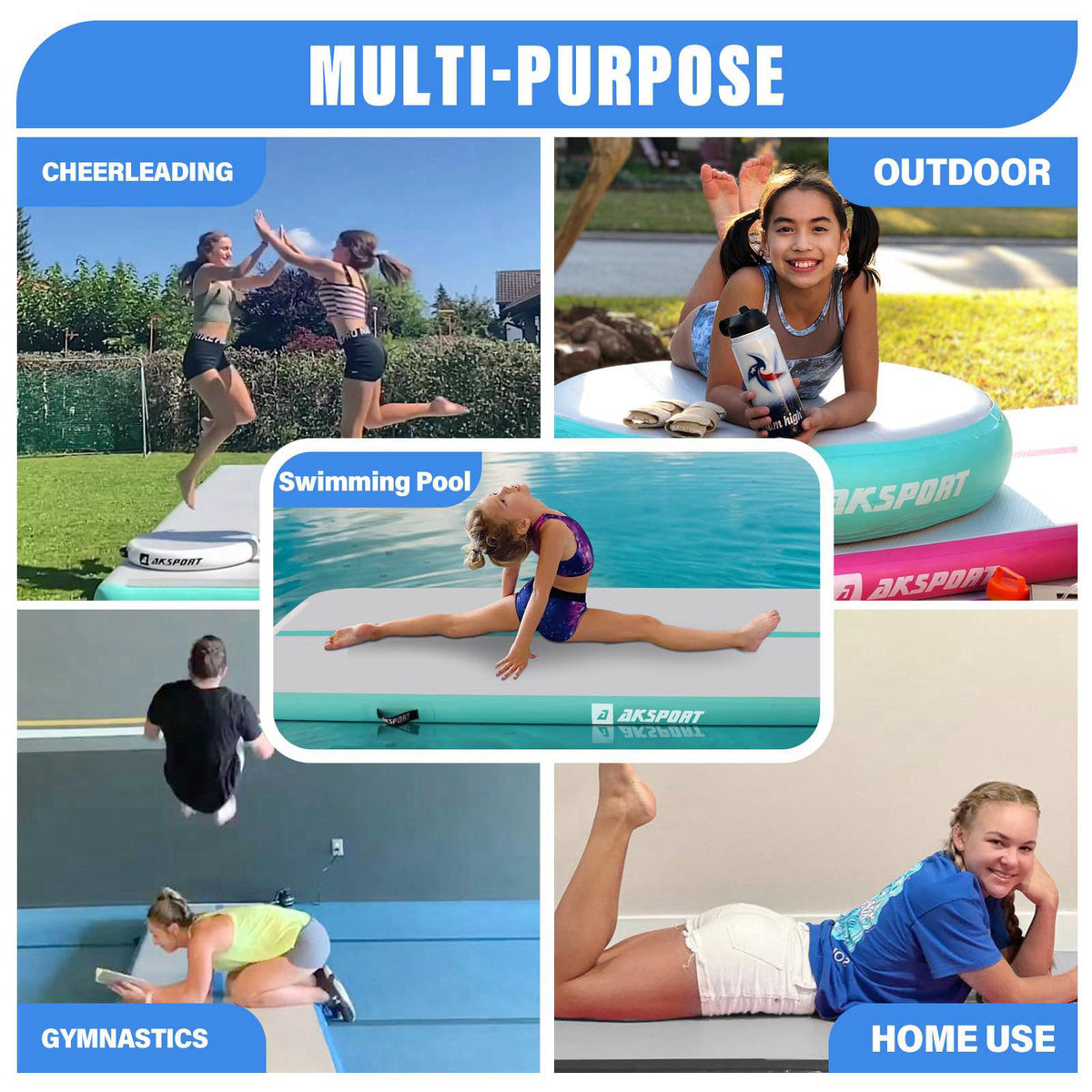 AKSPORT Inflatable Gymnatsics Mat Tumble Track 10ft 13ft 16ft 20ft 23ft Air Tumbling Mat with Air Pump for Home Use/Trai