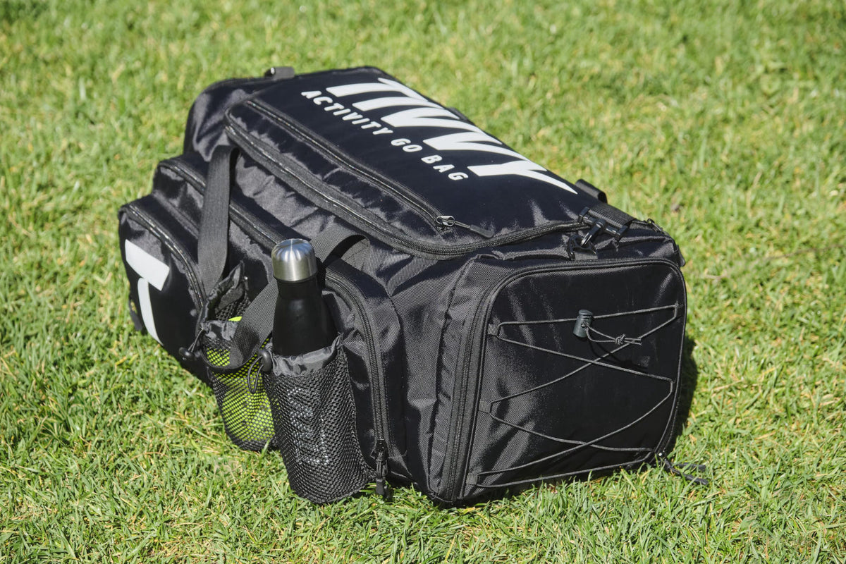 TIVVY Pre-Packed Multi-Sport Outdoor Activity Bag for Families | Includes Basketball, Soccer Ball, Football, Pickleball,