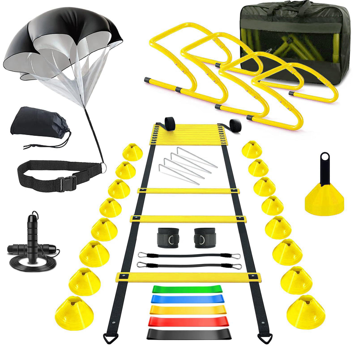 Haootadiy Agility Training Equipment, Football Training Equipment Includes 20FT Agility Ladder,4 Adjustable Agility Hurd