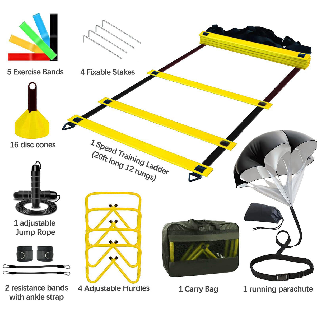 Haootadiy Agility Training Equipment, Football Training Equipment Includes 20FT Agility Ladder,4 Adjustable Agility Hurd