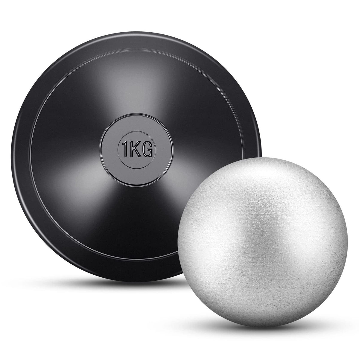 Deekin 2 Pcs Shot Put Rubber Disc Track Set Field Training – black,silver, 1kg Discus+6lb Shot Put