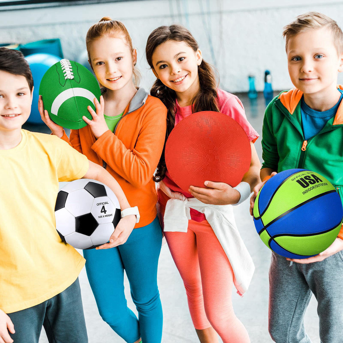 Deekin 4 Pcs Sport Balls Set for Kid Teen Playground Ball, Navy Blue, Green – close-up detail in Navy Blue, Green