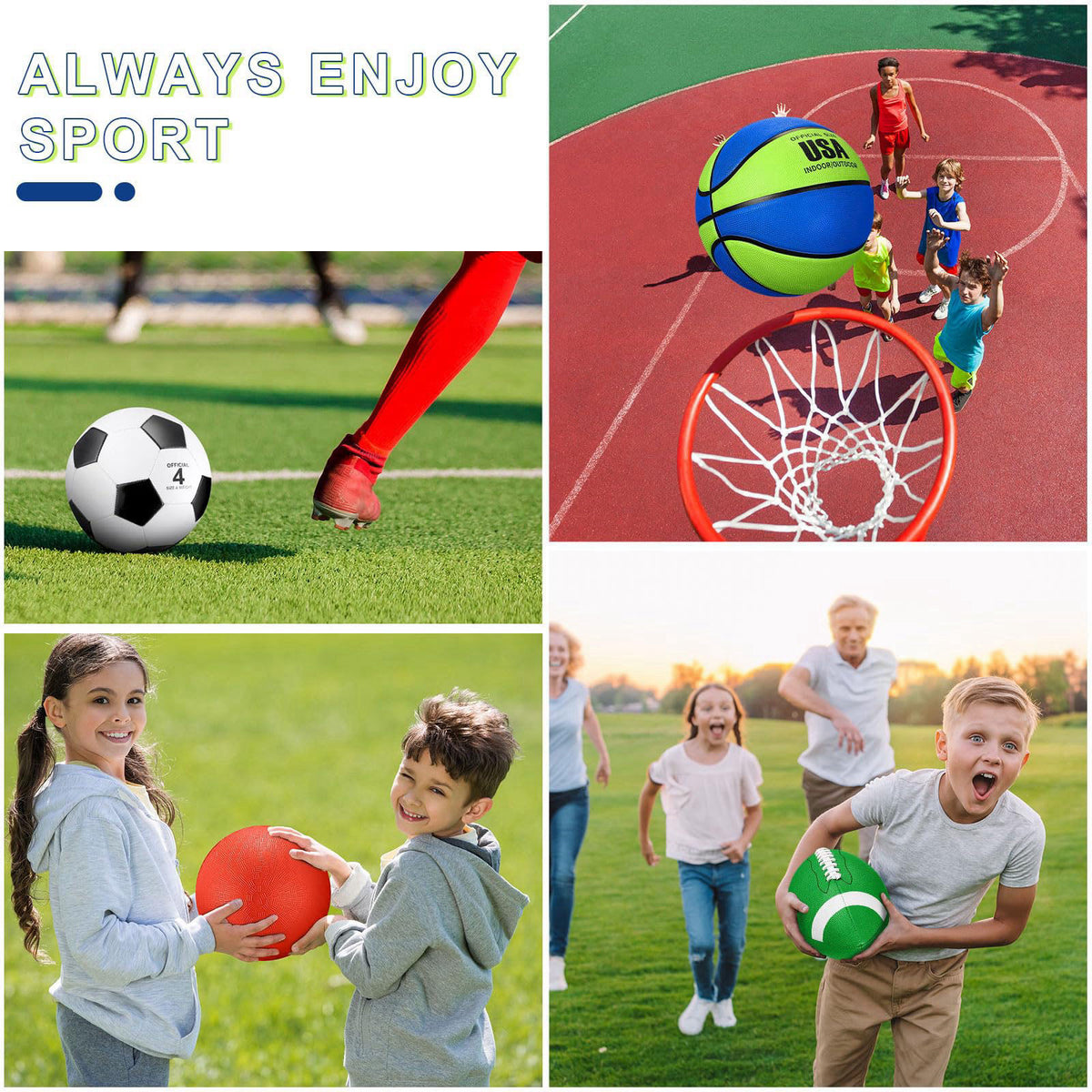 Deekin 4 Pcs Sport Balls Set for Kid Teen Playground Ball, Navy Blue, Green – alternate angle