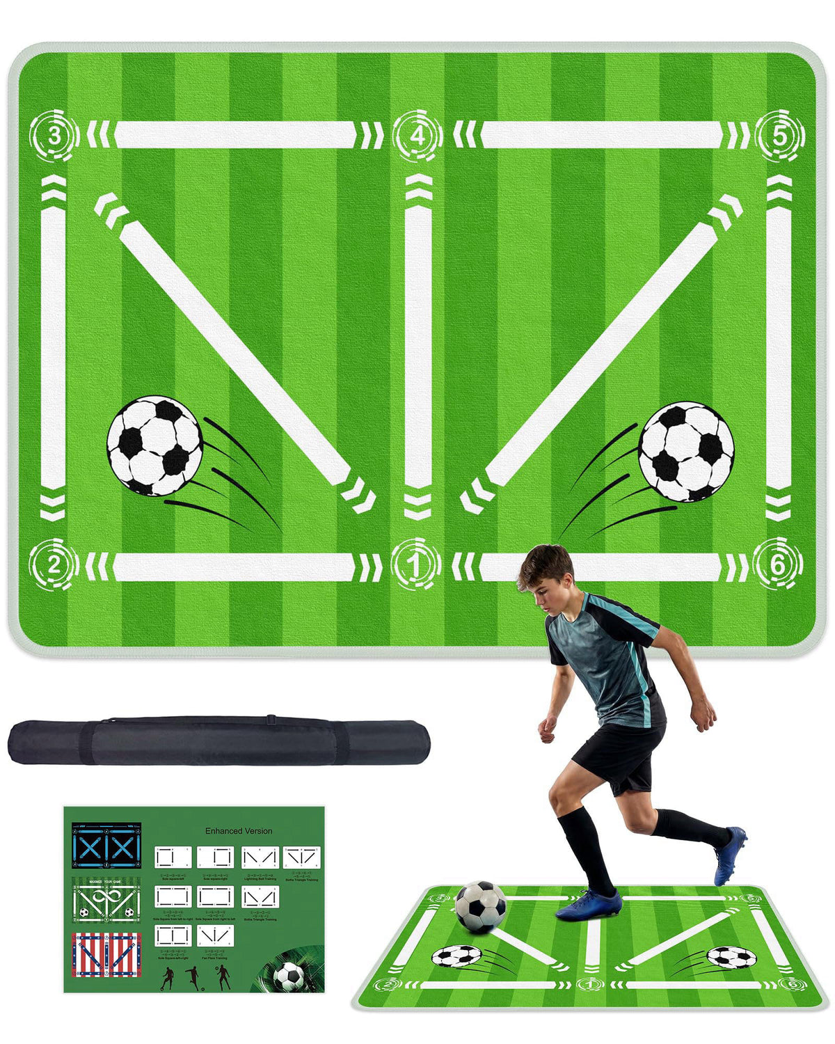 Sawiei Soccer Training Mat, Soccer Training Equipment with Storage Bag, Non-Slip Silent Equipment Soccer Footwork Traini