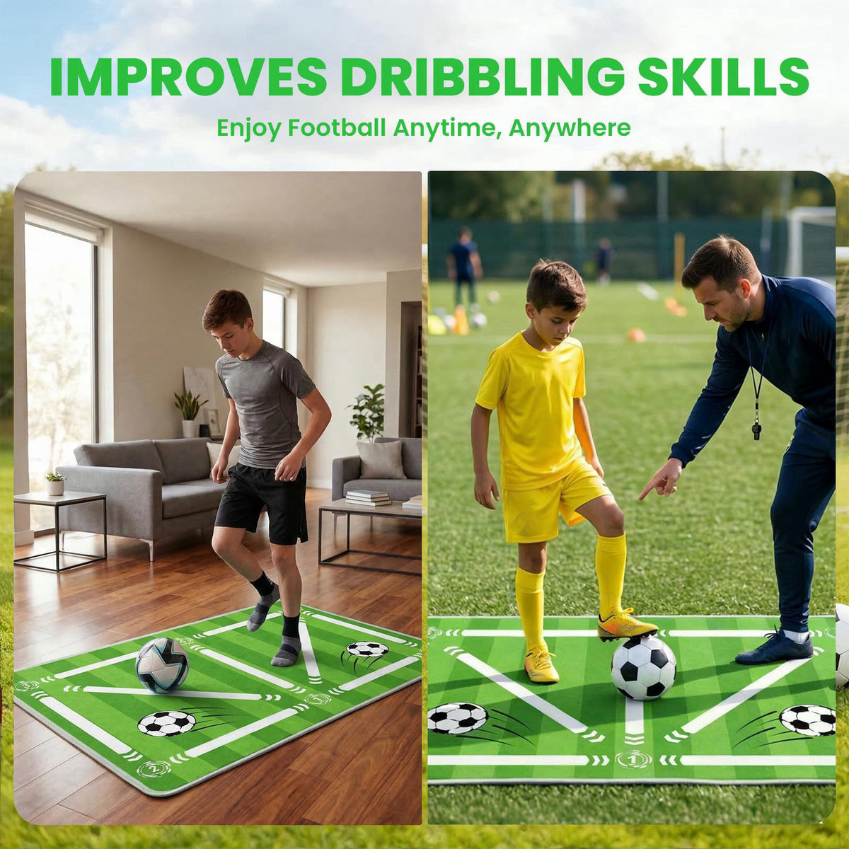 Sawiei Soccer Training Mat, Soccer Training Equipment with Storage Bag, Non-Slip Silent Equipment Soccer Footwork Traini