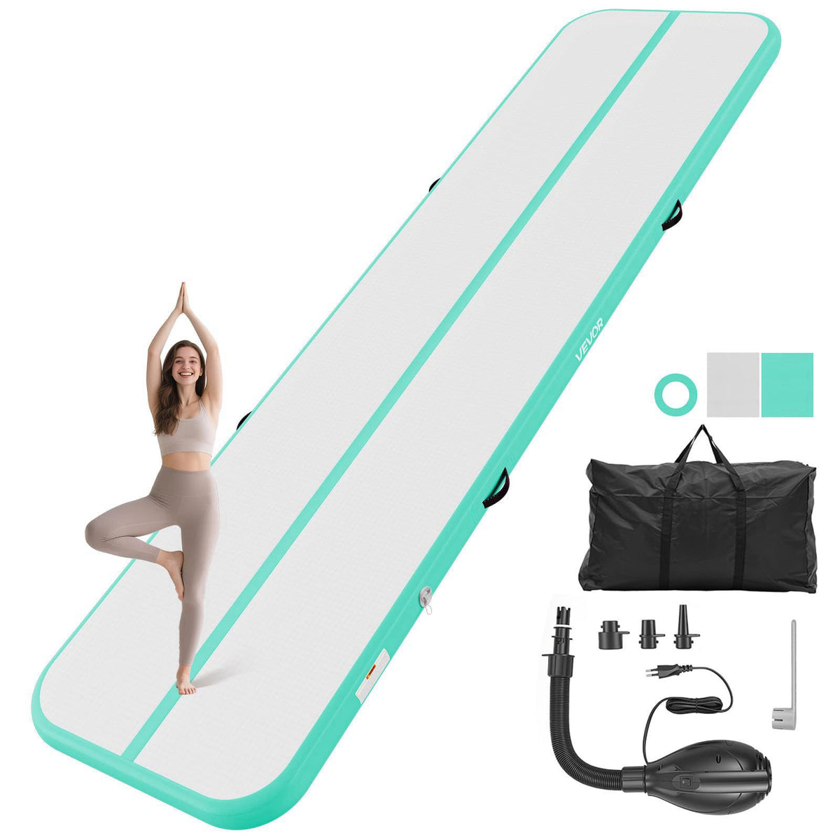 VEVOR Inflatable Gymnastics Air Mat Tumble Track with Pump for Training|10ft/13ft/16.4ft/20ft Air Tumbling Mat 4/8 In Th