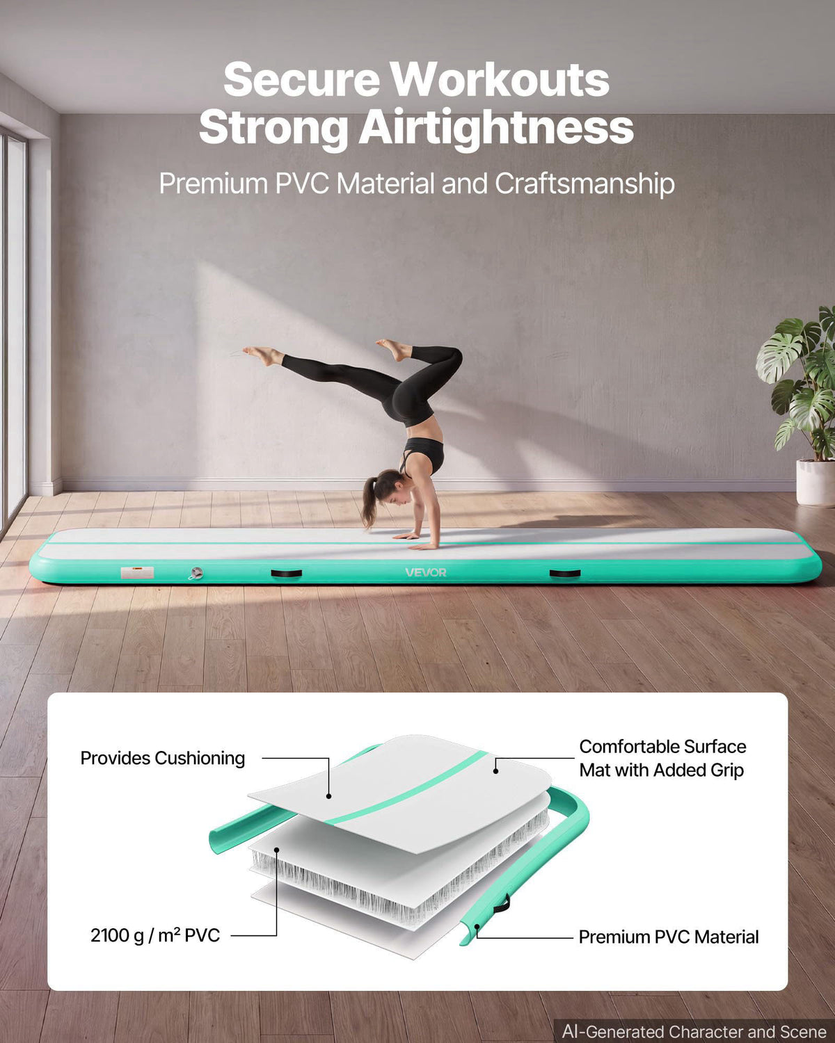 VEVOR Inflatable Gymnastics Air Mat Tumble Track with Pump for Training|10ft/13ft/16.4ft/20ft Air Tumbling Mat 4/8 In Th