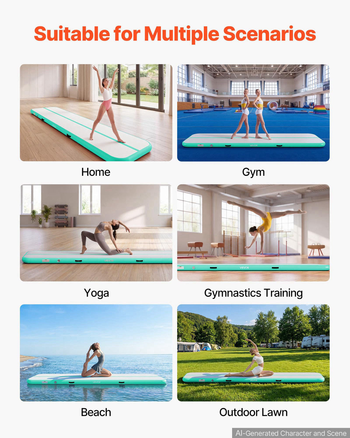 VEVOR Inflatable Gymnastics Air Mat Tumble Track with Pump for Training|10ft/13ft/16.4ft/20ft Air Tumbling Mat 4/8 In Th