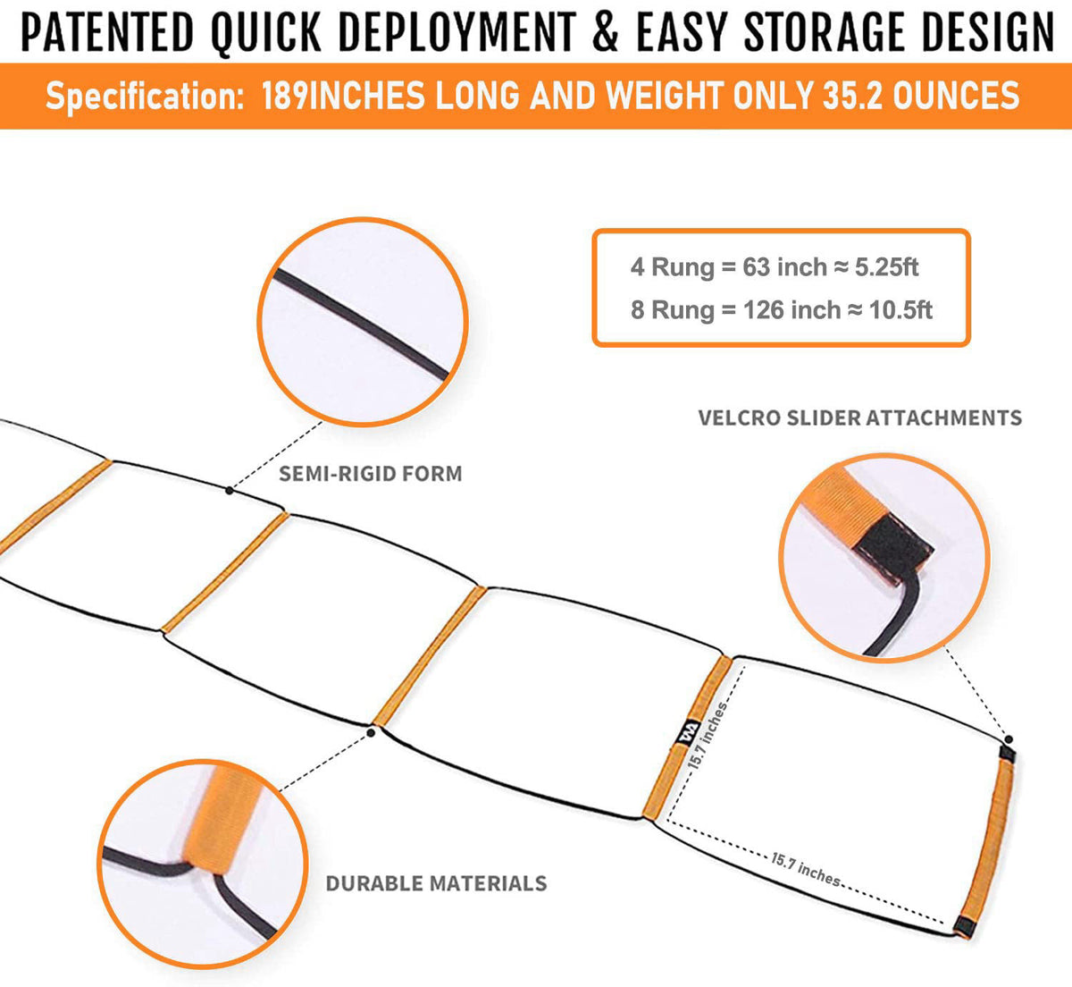 ALPHAWORX All-in-One Agility Ladder Agility Training Equipment Foldable Instant Set-up Tangle-Free Design 8+4 Rung Speed
