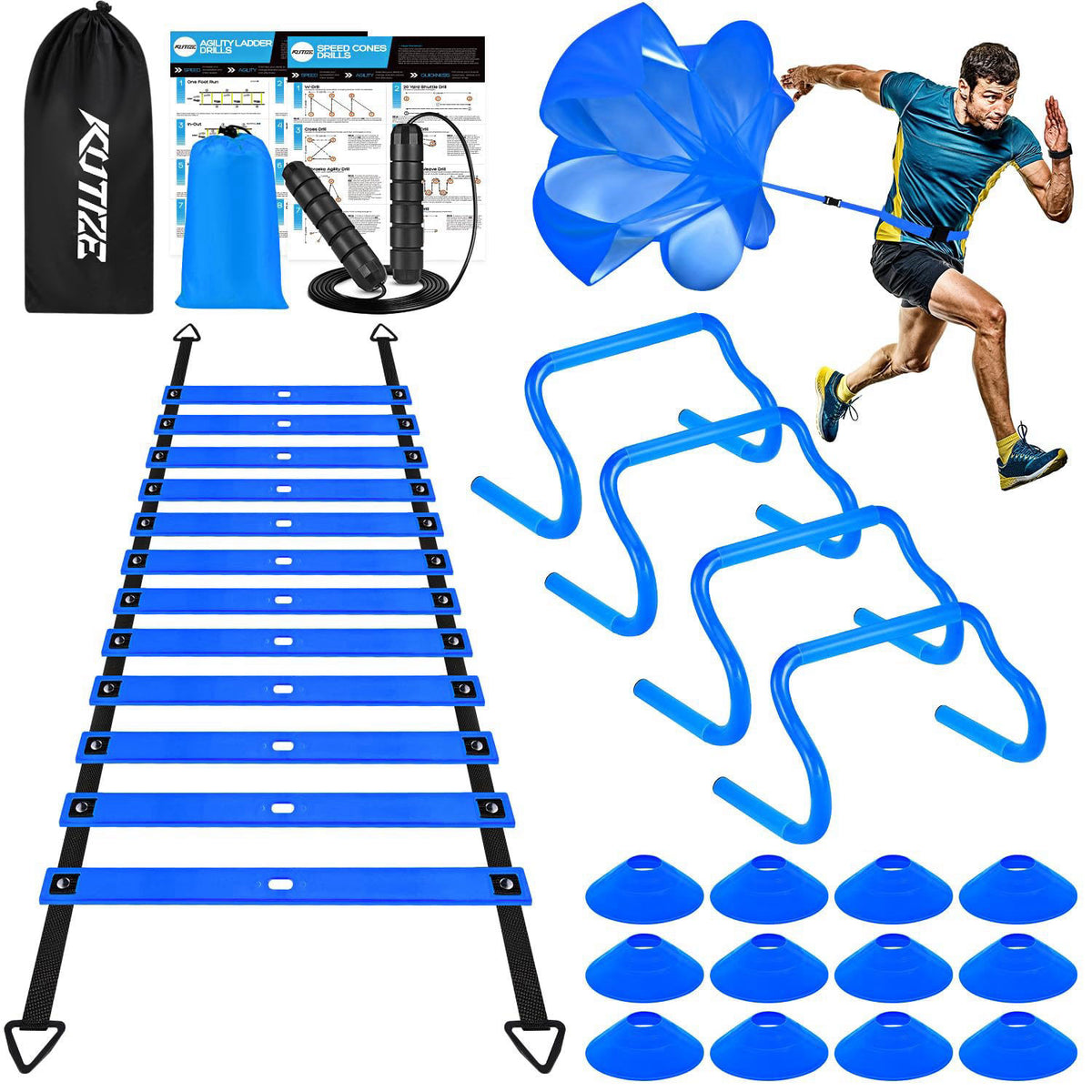 KUTIZE Agility Training Equipment, Soccer Training Equipment, Agility Speed Training Set for Kid Youth Adult, 20FT Agili