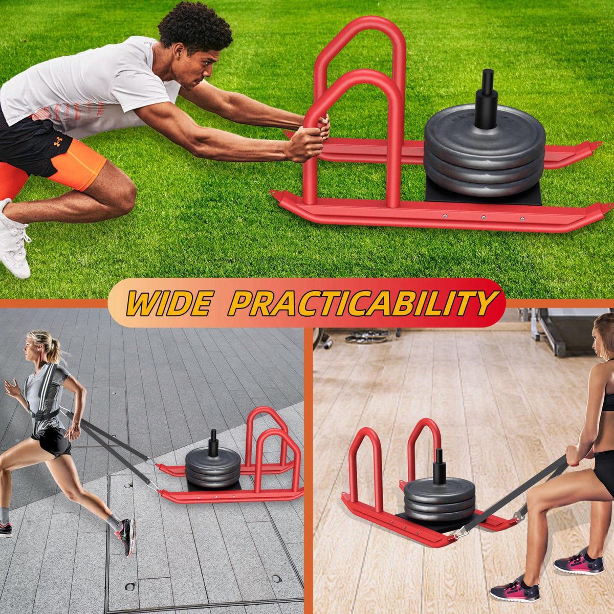 HWOOUSA Heavy Duty Push Pull Weight Sled with Harness for Speed Training – close-up detail in Red Red Black Black Black 