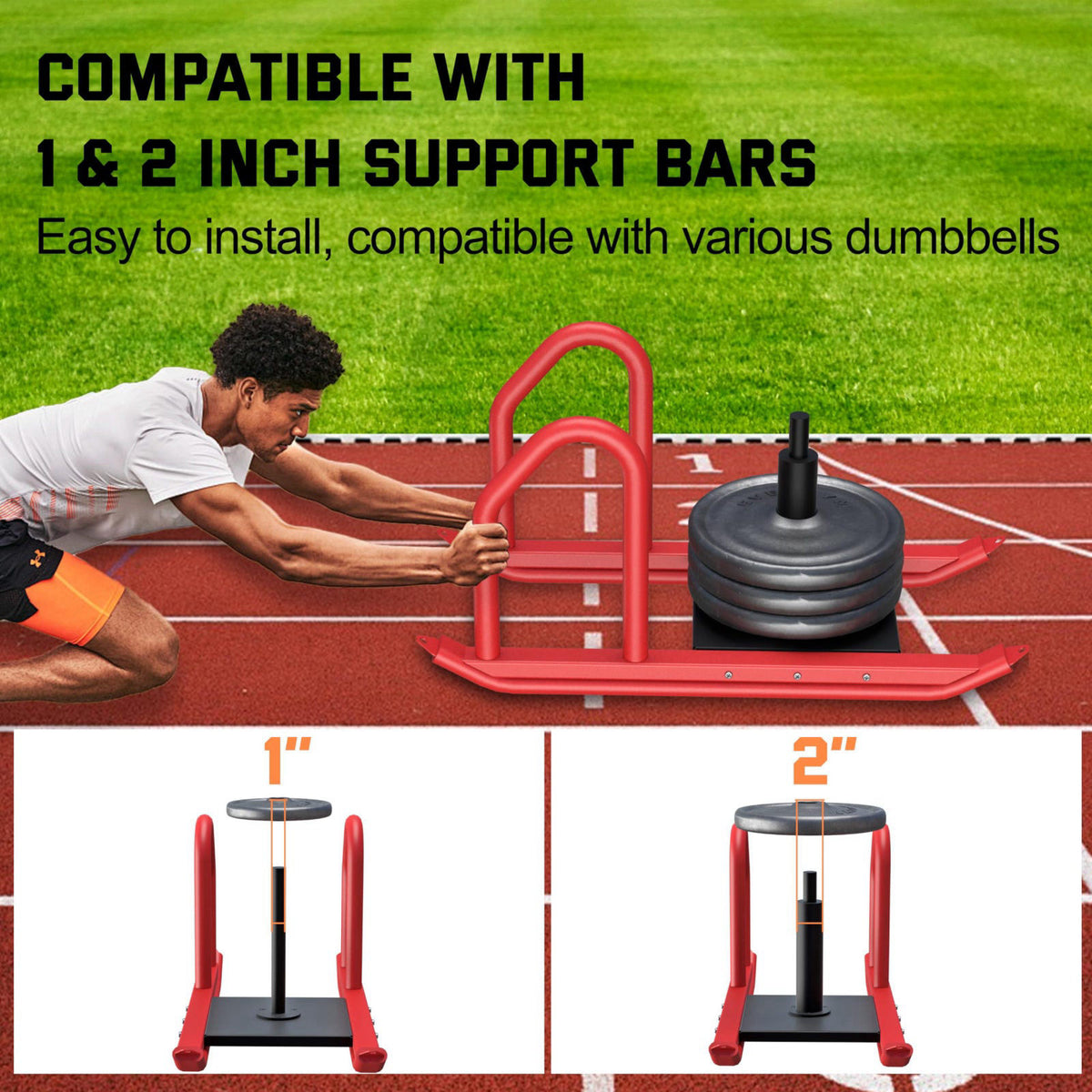 HWOOUSA Heavy Duty Push Pull Weight Sled with Harness for Speed Training – back view and specifications