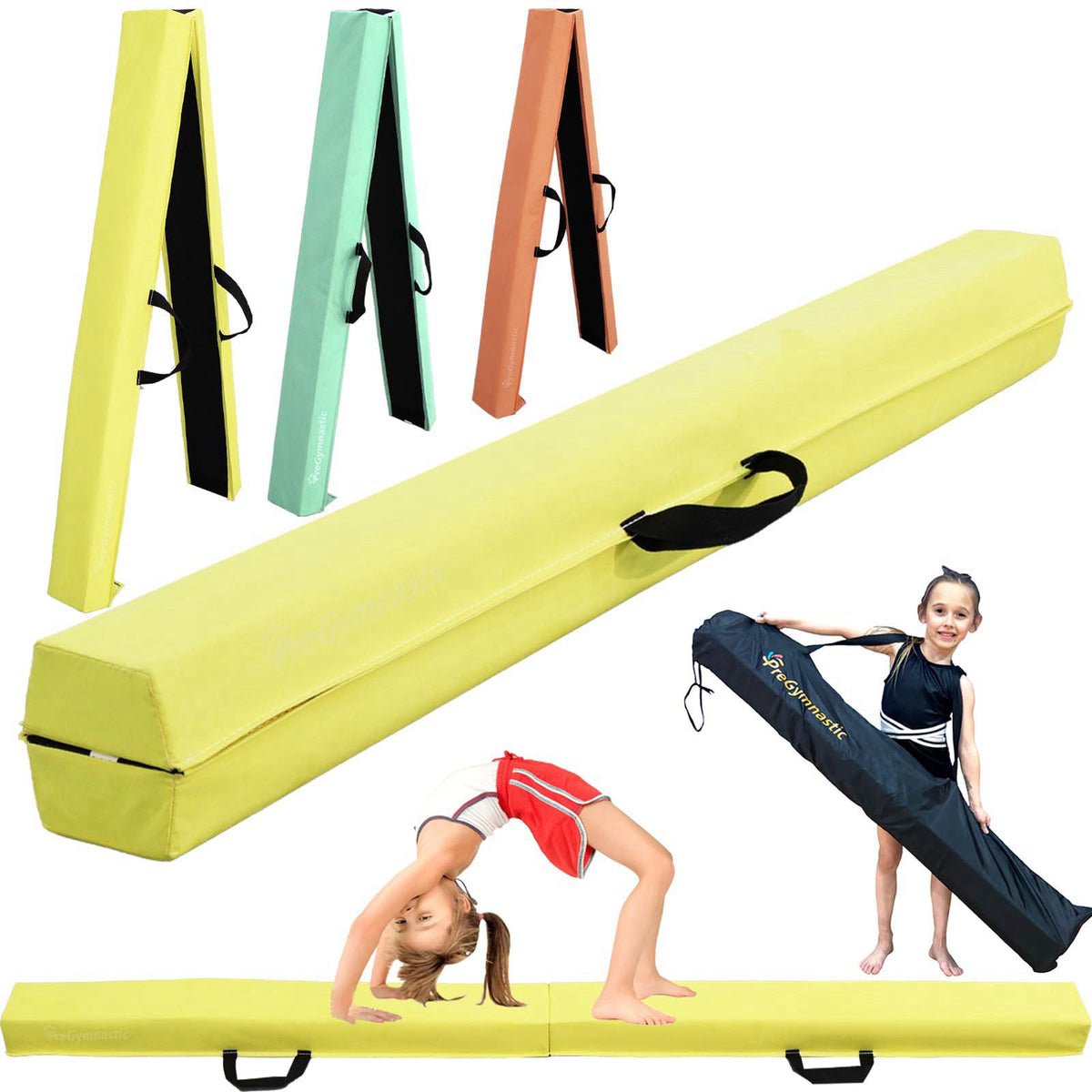 PreGymnastic 6FT/8FT/9.5FT Folding Balance Beam for Kids Ages 3-12, Foldable Gymnastics Floor Beam-Extra Firm Suede Cove