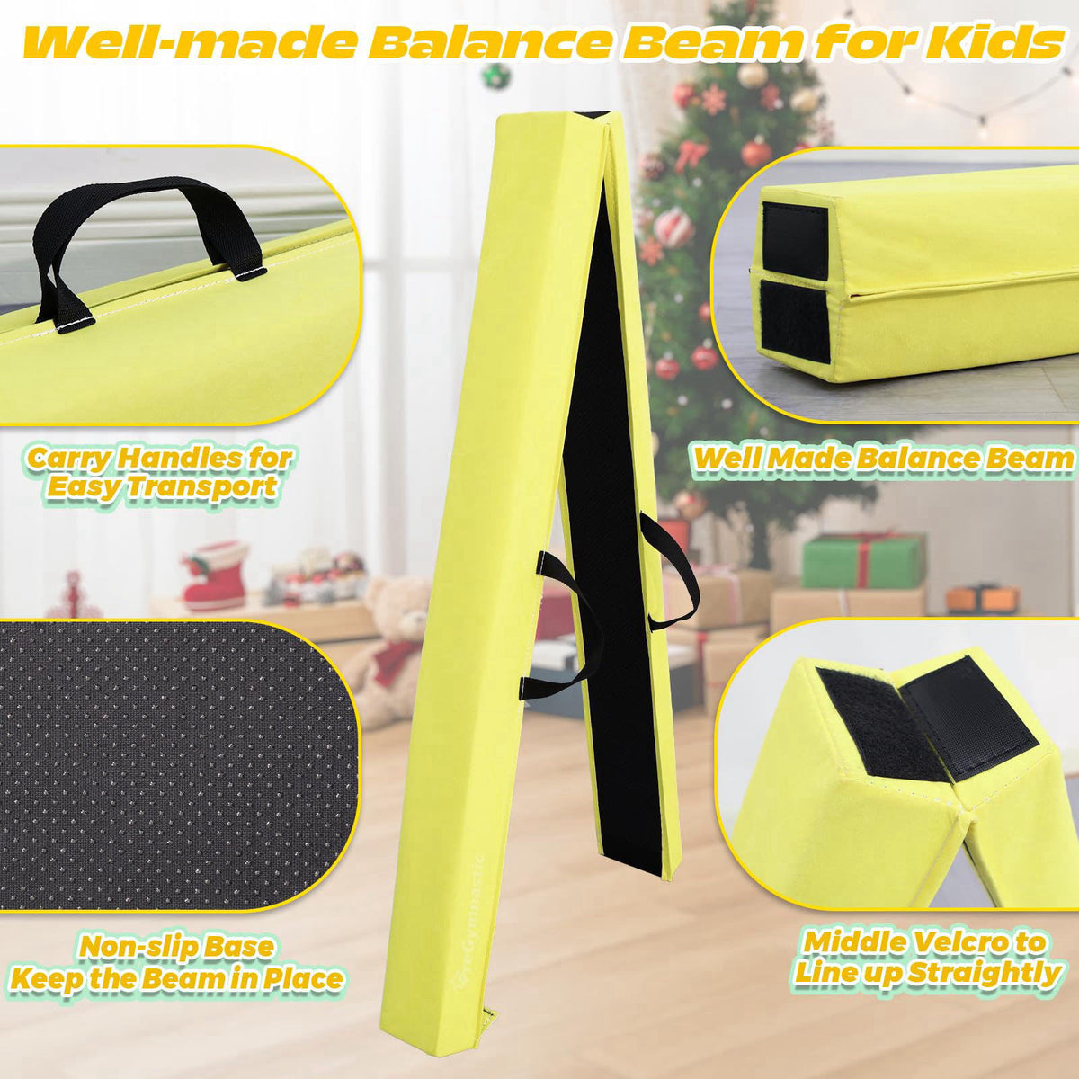 PreGymnastic 6FT/8FT/9.5FT Folding Balance Beam for Kids Ages 3-12, Foldable Gymnastics Floor Beam-Extra Firm Suede Cove