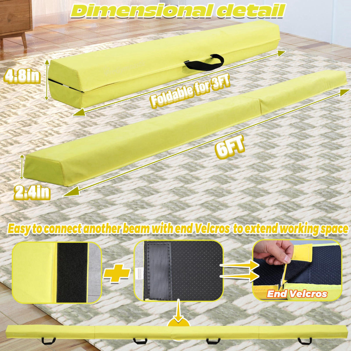 PreGymnastic 6FT/8FT/9.5FT Folding Balance Beam for Kids Ages 3-12, Foldable Gymnastics Floor Beam-Extra Firm Suede Cove