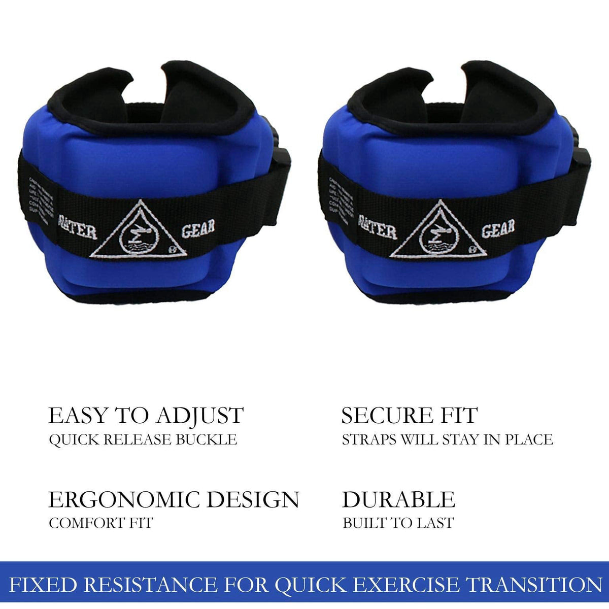 Water Gear Professional Aqua Cuffs - Aqua Aerobics Fitness Gear Bands for Ankle and Wrist - Swimming Pool Workout - Exer