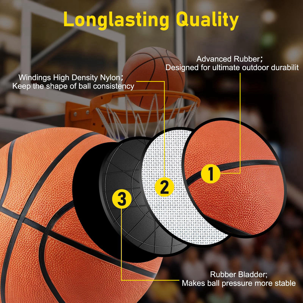 SIKEMAY 6 Pack Bulk Basketballs Official Outdoor Indoor for Men Adults, Inflatable Basketballs Teens Rubber Street Ball 