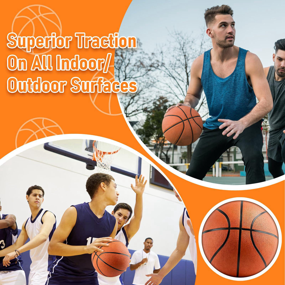 SIKEMAY 6 Pack Bulk Basketballs Official Outdoor Indoor for Men Adults, Inflatable Basketballs Teens Rubber Street Ball 