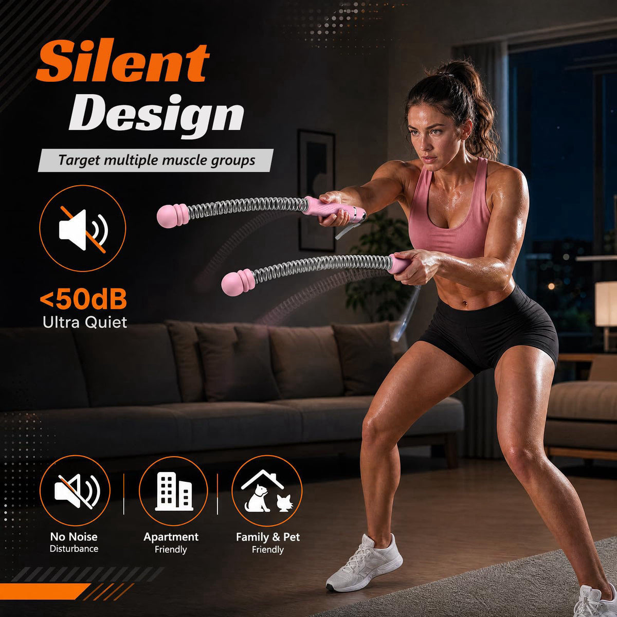 UBeesize Weighted Ropeless Battle Rope Fitness Kit with Gloves & Bag – back view and specifications