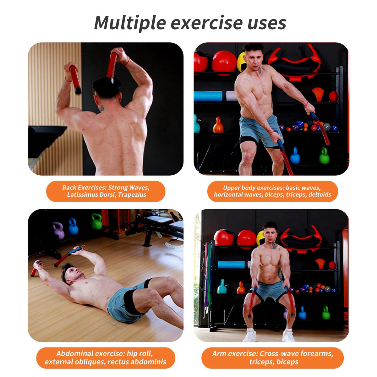 KINEOZ Upgraded Ropeless Battle Ropes for Home Gym, Four Adjustable Weight Levels, Weighted Workout Ropes for HIIT, Card