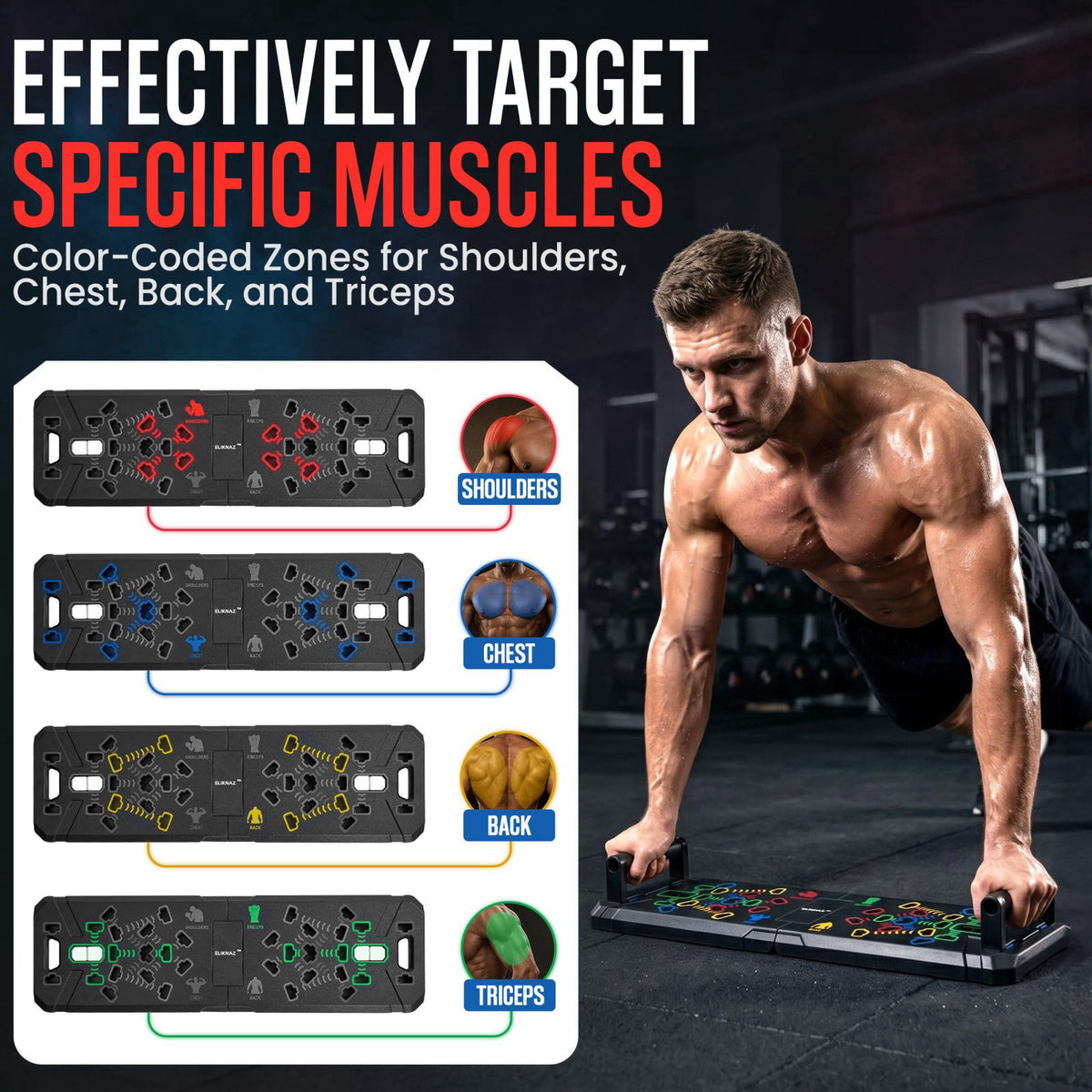 ELIKNAZ Portable Push Up Board Gym Kit 25-in-1, Foldable Push Up Station & Exercise Board Workout Set with 20 Accessorie