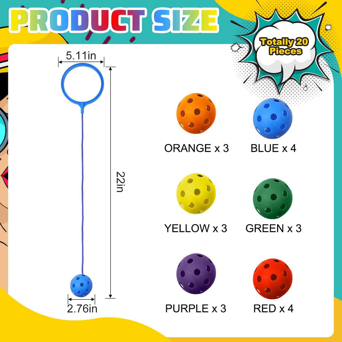 Glimin 50 Pack Ankle Skip Ball Toys for Kids, Jumper Exercise Equipment – close-up detail