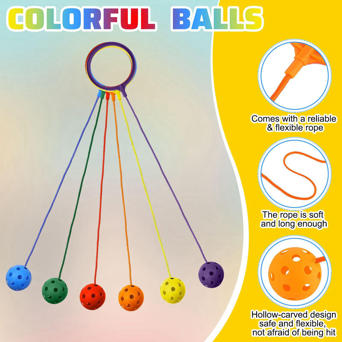 Glimin 50 Pack Ankle Skip Ball Toys for Kids, Jumper Exercise Equipment – back view and specifications