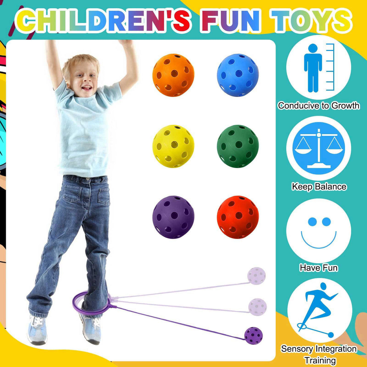 Glimin 50 Pack Ankle Skip Ball Toys for Kids, Jumper Exercise Equipment – alternate angle