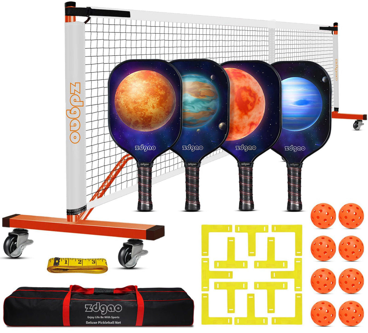 Zdgao Portable Pickleball Net with 4 Paddles Set for Indoor & Outdoor