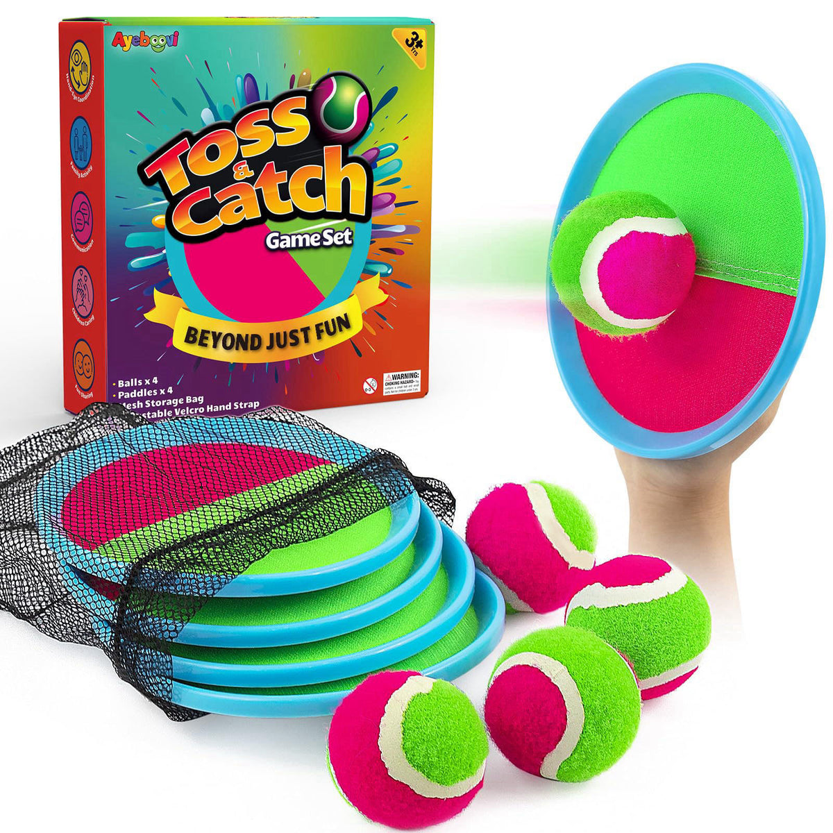 Ayeboovi Upgraded Toss and Catch Ball Game for Kids 4 Paddles and 4 Balls – product photo (Playground Fitness Equipment)