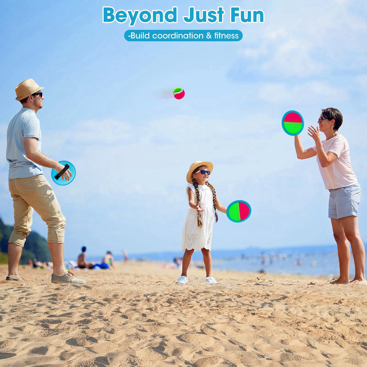 Ayeboovi Upgraded Toss and Catch Ball Game for Kids 4 Paddles and 4 Balls – full view